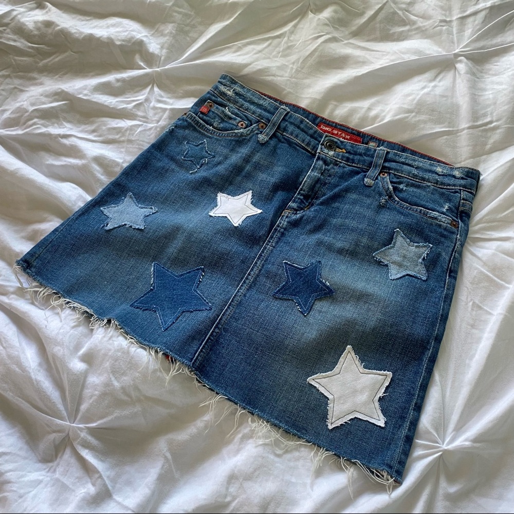 Custom Star Patch Denim Mini Skirt